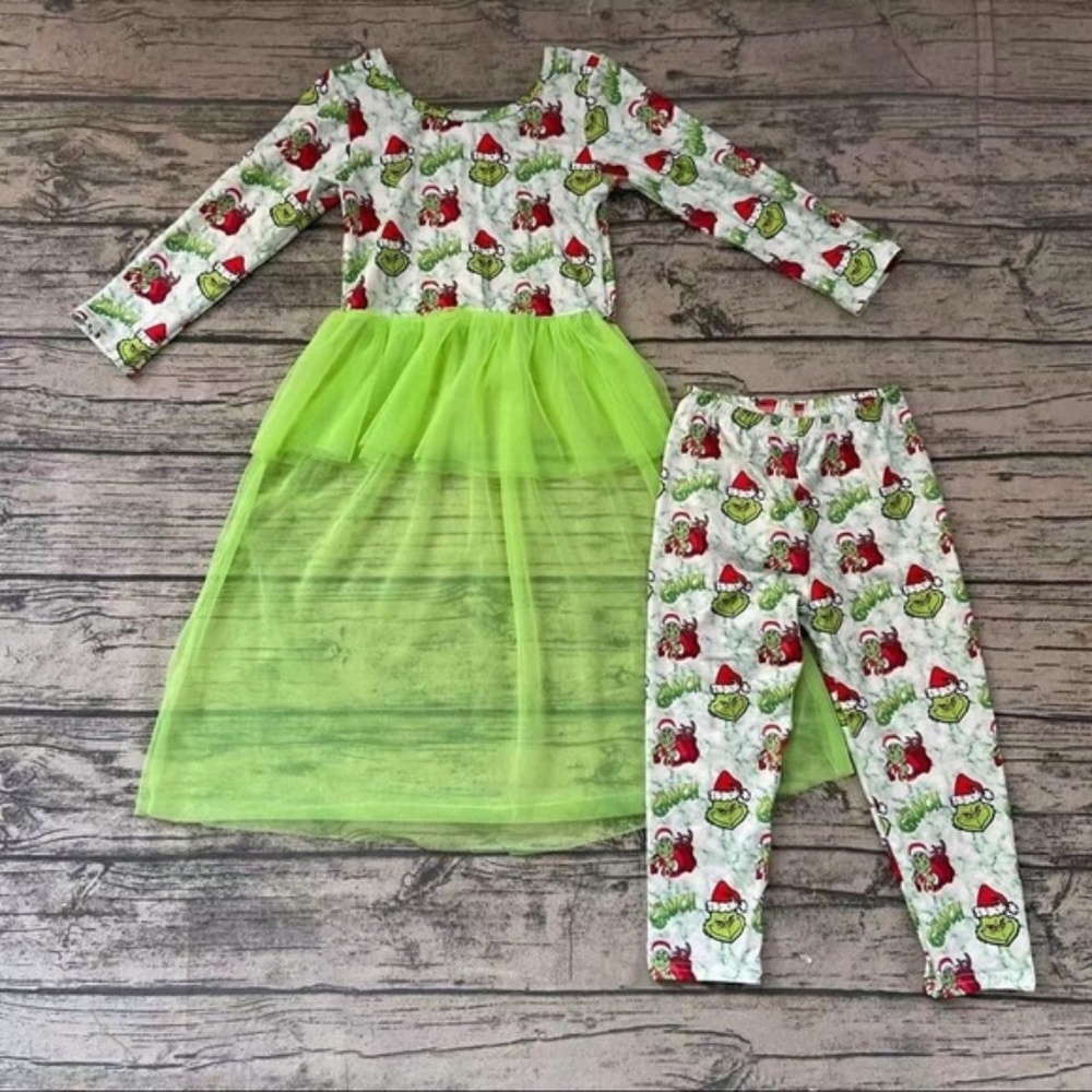 Christmas Grinch Cute Tutu leggings top set
